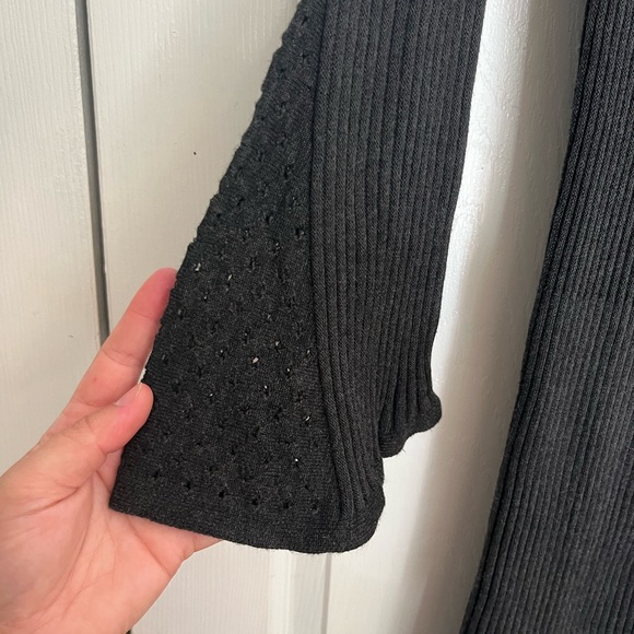 Taylor Charcoal Gray Pointelle Bell Sleeve Ribbed Knit Dress - Picture 4 of 7